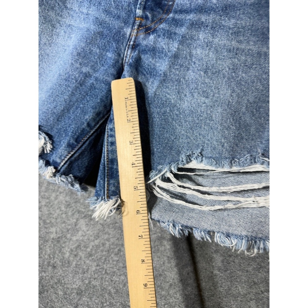 Levi's Blue Denim High-Rise Frayed Jean Shorts - Picture 4 of 8